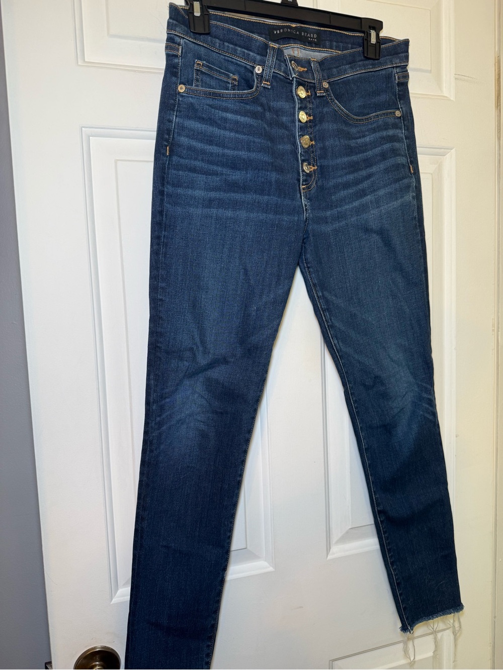 Veronica Beard Jeans Debbie Dark Vintage Wash Sz 28 / 6 Button Fly 10” Skinny